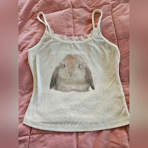 Cider Off White Bunny Lace Bow Tank Top Small